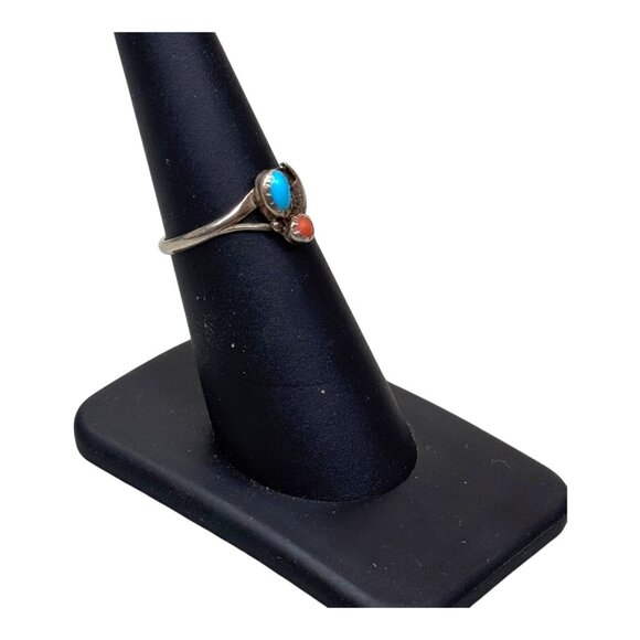 Vintage Navajo Old Pawn Turquoise Coral Sterling Silver Artisan Ring SW 5.75 - Picture 6 of 10